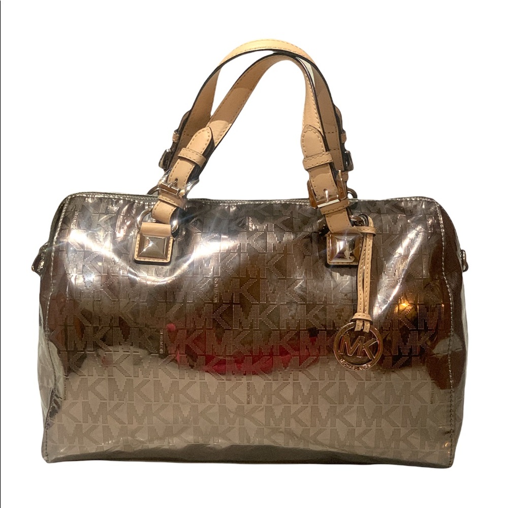 Michael Kors Grayson Large Satchel Mirror Metallic in Gunmetal Gray